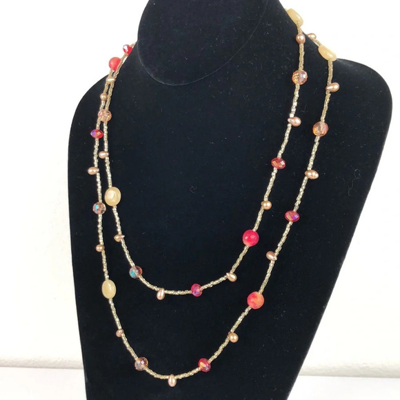 Jewelry - Long Necklace Glass And Seed Bead Magnetic Closure Fairy Boho